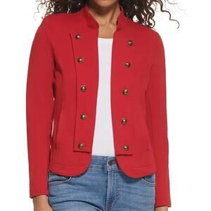 Tommy Hilfiger Women’s Red Cotton Military Band Jacket Button Detail Size Large